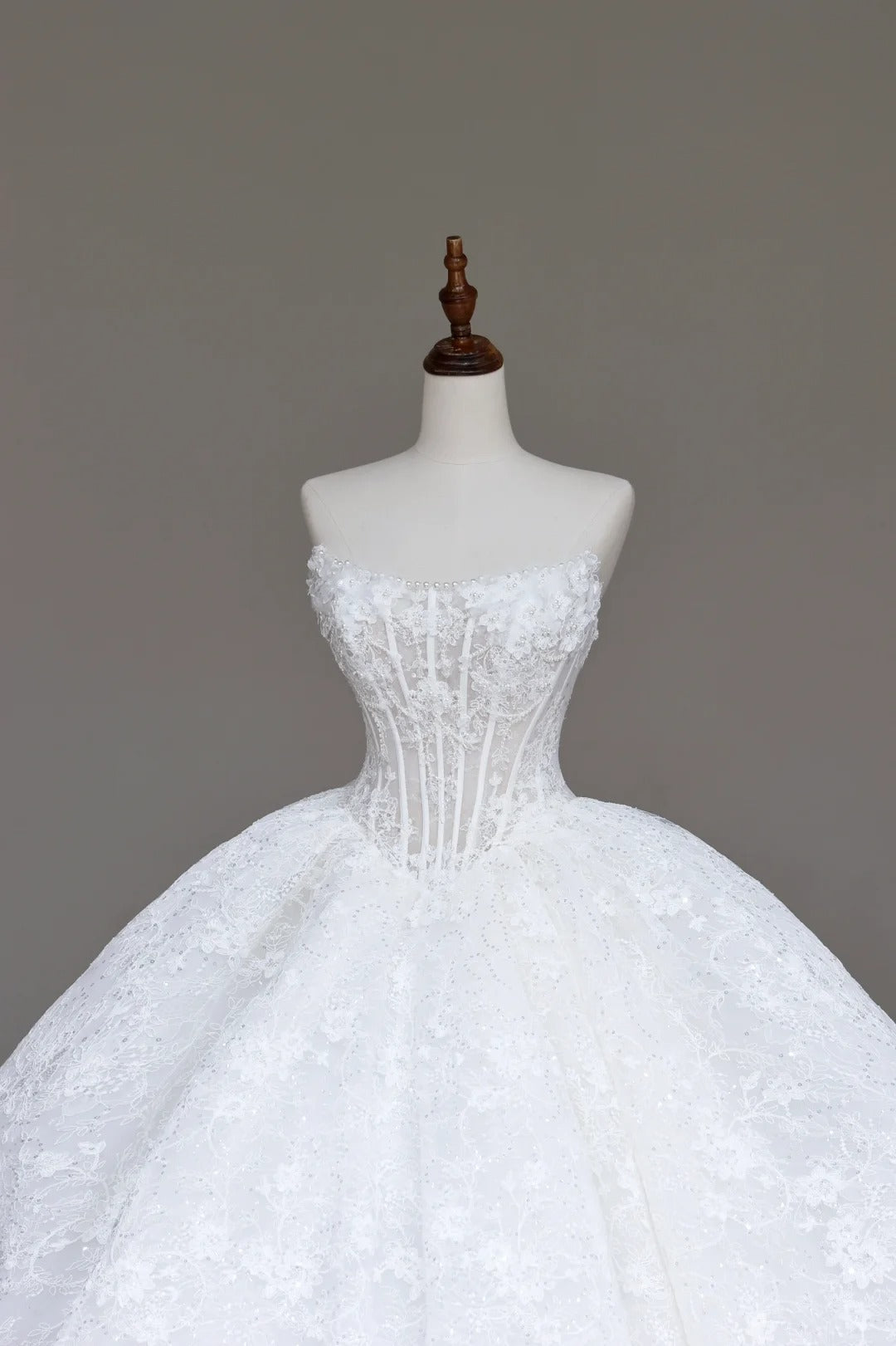 Gorgeous White Strapless A-Line Lace Applique Long Wedding Dress ED03428