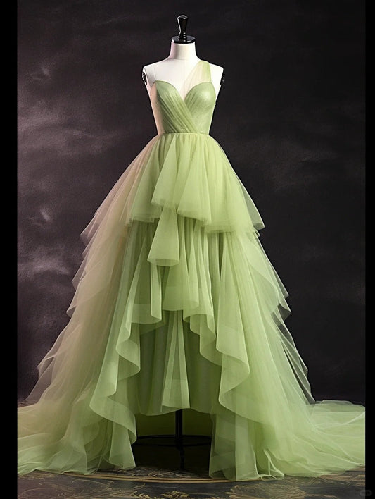 Fairytale Green Sweetheart Neck A-Line Layered Tulle Long Wedding Dress Sweet 16 Dress ED03433
