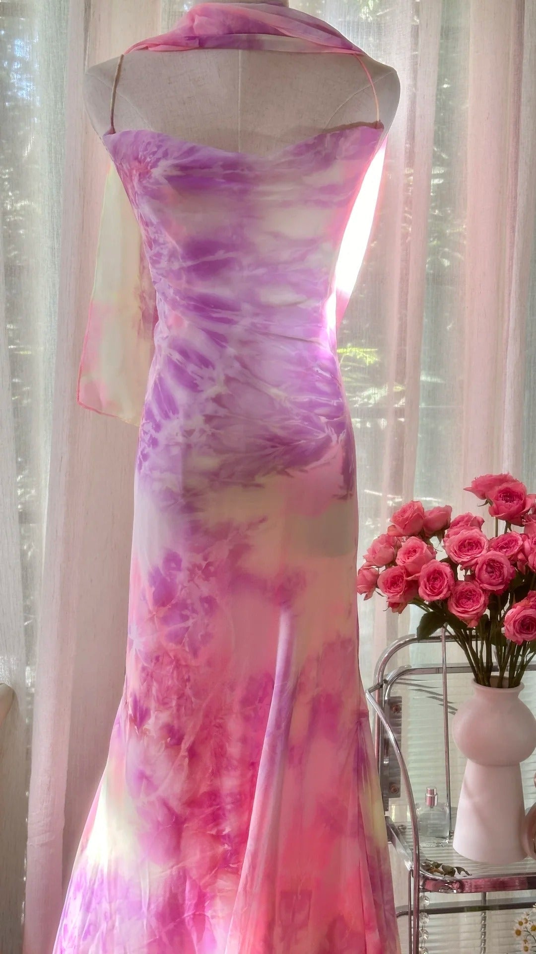 Gorgeous Spaghetti Strap Pink Sheath Chiffon Prom Dresses Vintage Backless Evening Gowns ED03438