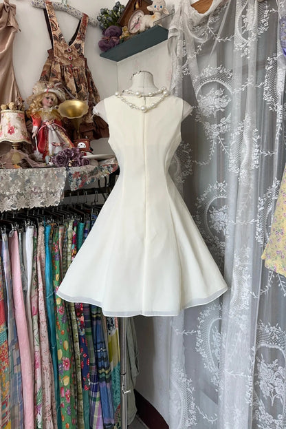Vintage Off-White V-Neck A-Line Chiffon Short Birthday Dress, Graduation Dress ED03446