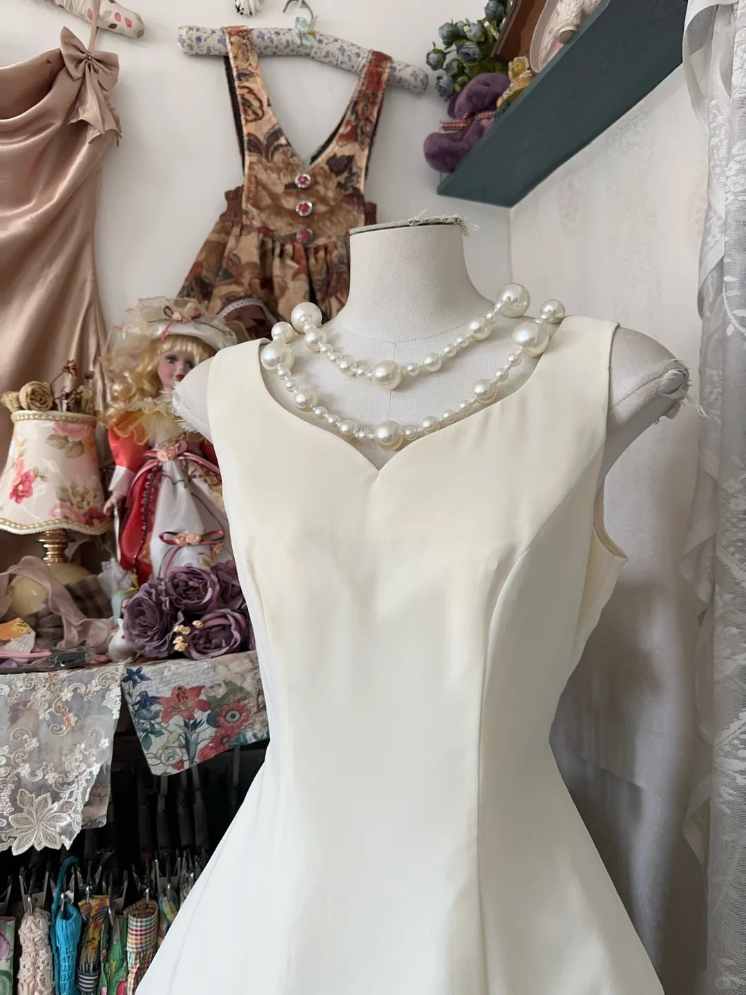 Vintage Off-White V-Neck A-Line Chiffon Short Birthday Dress, Graduation Dress ED03446