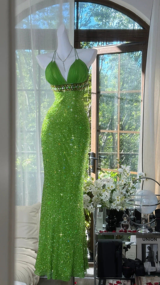 Sparkly Green Mermaid Sweetheart Backless Stunning Prom Dresses, Vintage Beaded Evening Gowns ED03452