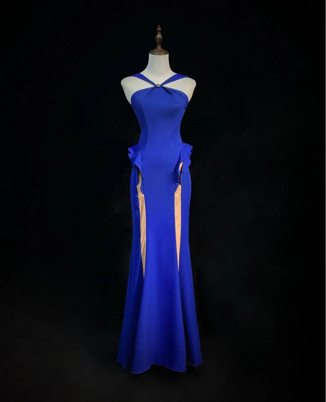 Classic Royal Blue Halter Mermaid Long Prom Dresses, Vintage Evening Gowns ED03454