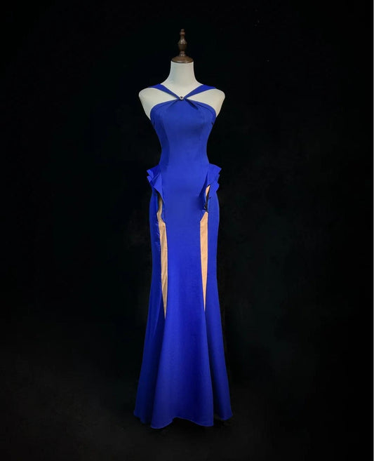 Classic Royal Blue Halter Mermaid Long Prom Dresses, Vintage Evening Gowns ED03454