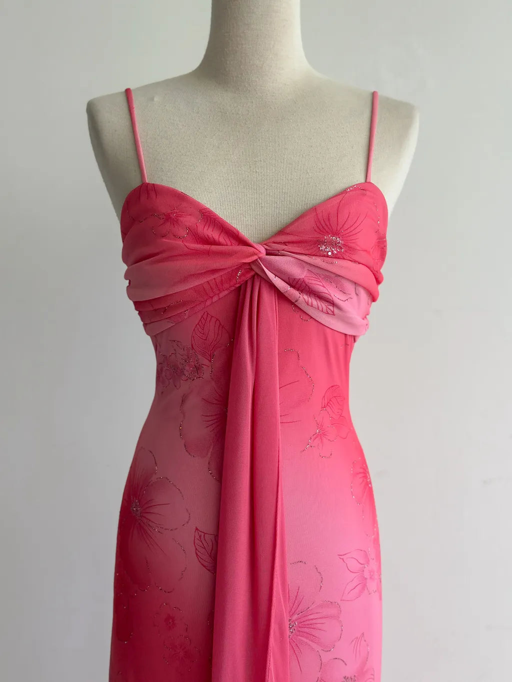 Vintage Hot Pink Mermaid Spaghetti Strap Printed Chiffon Long Prom Dresses, Elegant Evening Gowns ED03460