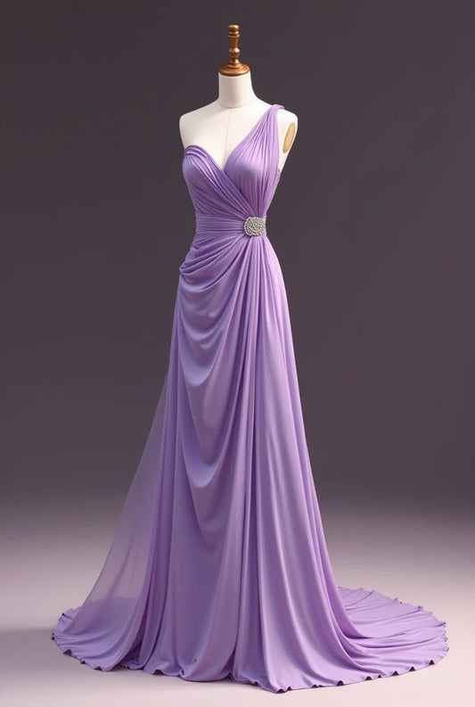 Elegant Purple One Shoulder Chiffon Long Evening Dress Glamour Prom Dresses ED03470