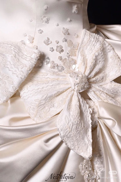 Glamour White Strapless A-Line Satin Bow Short Homecoming Dress Birthday Dress ED03478