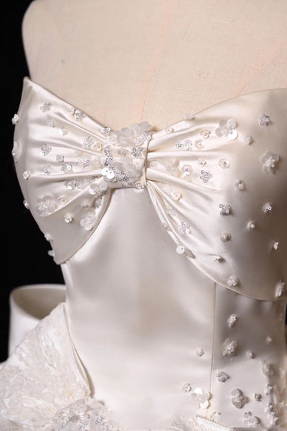 Glamour White Strapless A-Line Satin Bow Short Homecoming Dress Birthday Dress ED03478