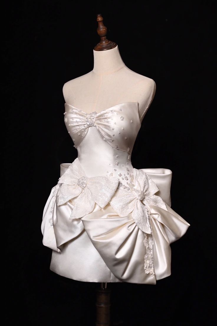 Glamour White Strapless A-Line Satin Bow Short Homecoming Dress Birthday Dress ED03478