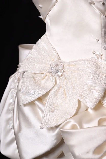 Glamour White Strapless A-Line Satin Bow Short Homecoming Dress Birthday Dress ED03478