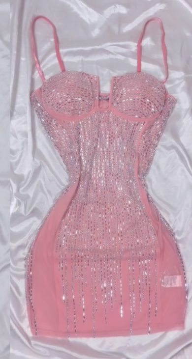 Sexy Pink Spaghetti Strap Bodycon Chiffon Sequin Short Birthday Dress Sweet Outdoor Party Dress ED03482