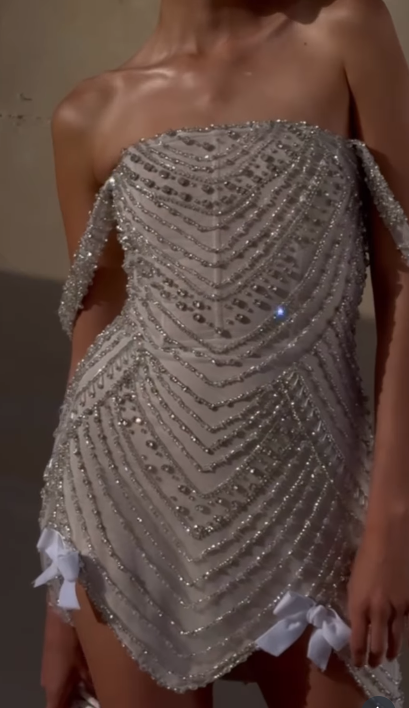 Sparkly Off Shoulder Sheath Beaded Homecoming Dresses Gorgeous Short Wedding Dress ED03505