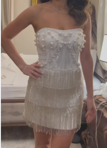 Fashion Strapless Bodycon Beaded Tassel Short Homecoming Dresses Sparkly Party Dress ED03509