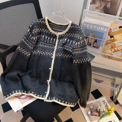 Fair Isle Vintage Jacquard Knit Cardigan ED0350
