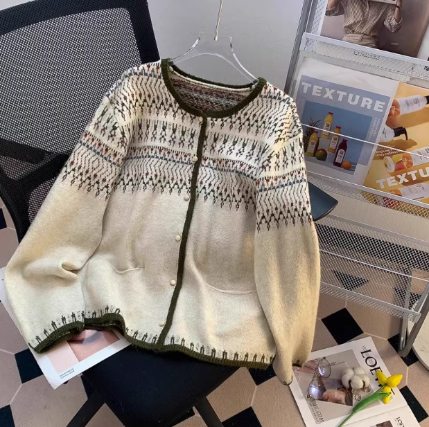 Fair Isle Vintage Jacquard Knit Cardigan ED0350
