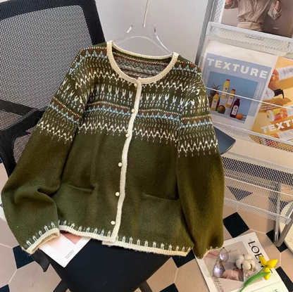 Fair Isle Vintage Jacquard Knit Cardigan ED0350