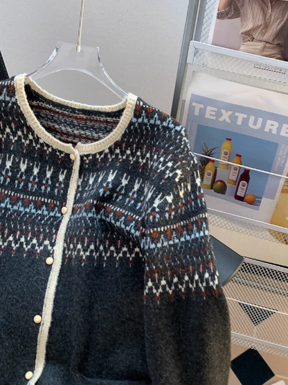 Fair Isle Vintage Jacquard Knit Cardigan ED0350