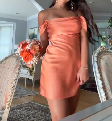 Elegant Orange Off Shoulder Sheath Satin Short Homecoming Dresses Party Dress ED03516