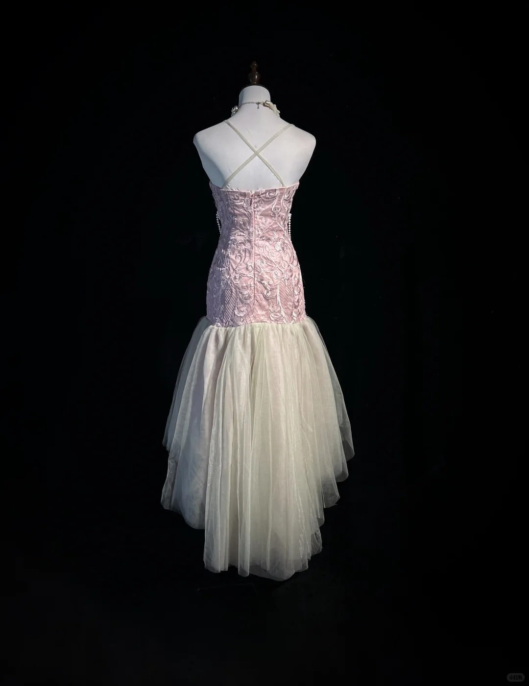 Vintage Pink Strapless Sheath Tulle Embroidery Short Evening Dress ED03521