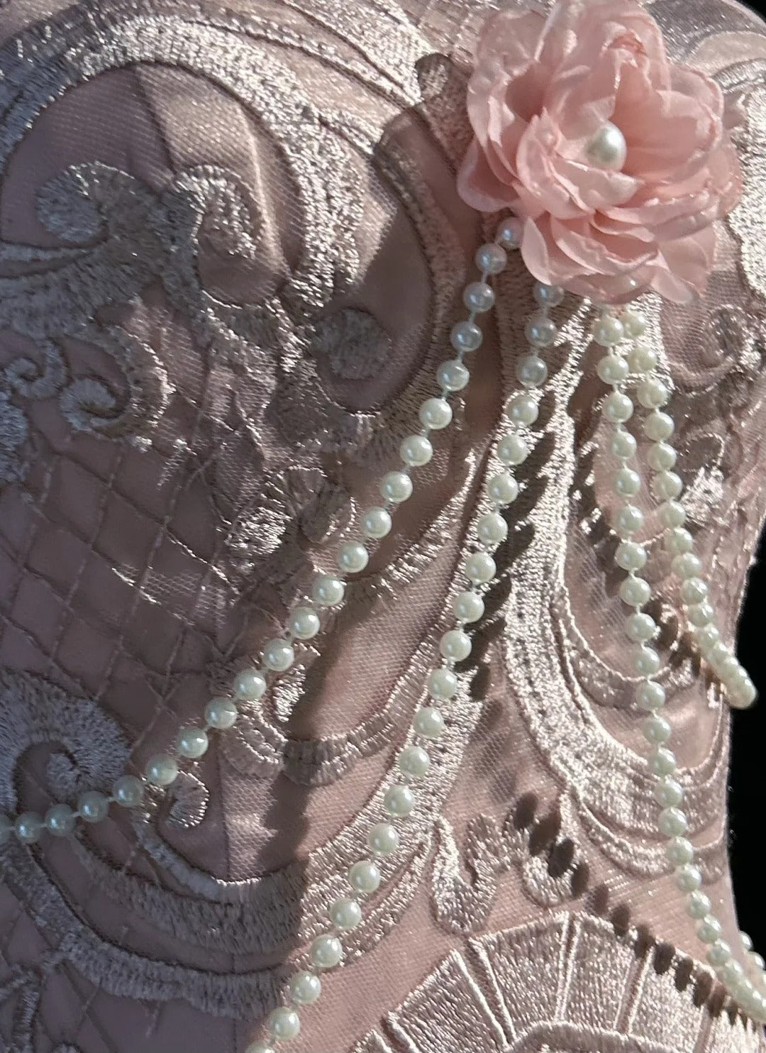 Vintage Pink Strapless Sheath Tulle Embroidery Short Evening Dress ED03521