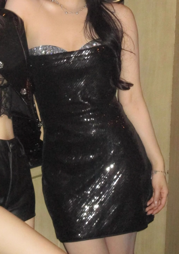 Black Sheath Strapless Sequined Sparkly Short Homecoming Dress Party Dress ED03522