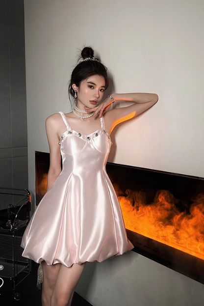 Sweet Pink Birthday Dress A-Line Satin Short Homecoming DressED03523