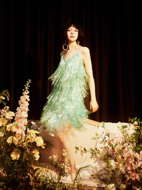 Stunning Green Sheath Spaghetti Strap Tassel Short Homecoming Dress Sweet Birthday Dress ED03524