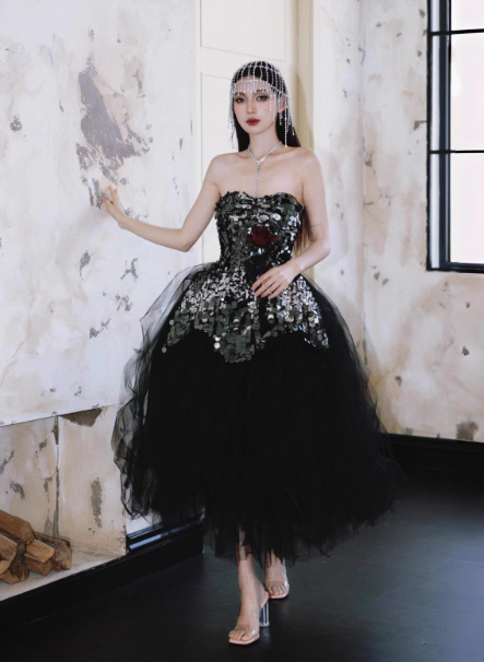 Glamour Black Strapless A-Line Tulle Short Homecoming Dress ED03525