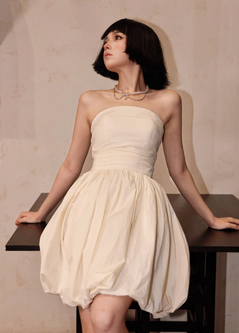 Cream White Strapless A-Line Short Homecoming Dress Birthday Dress ED03526