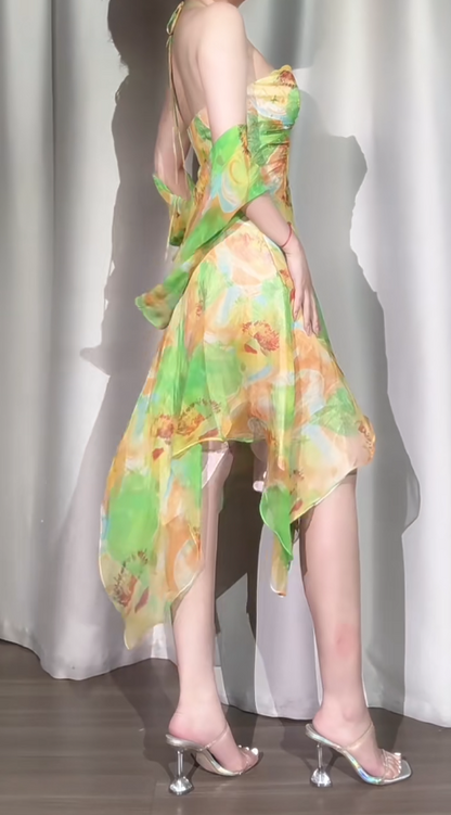 Vintage Green Halter Neck A-Line Tulle Short Birthday Dress Homecoming Dresses ED03528