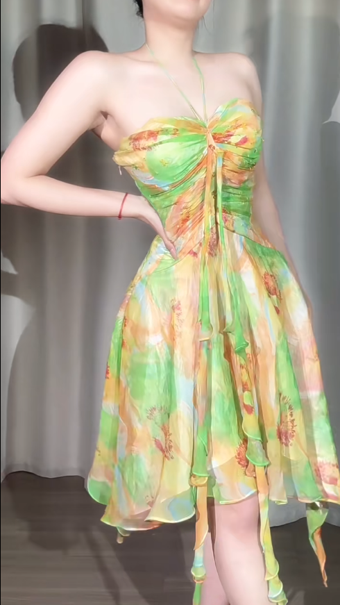 Vintage Green Halter Neck A-Line Tulle Short Birthday Dress Homecoming Dresses ED03528