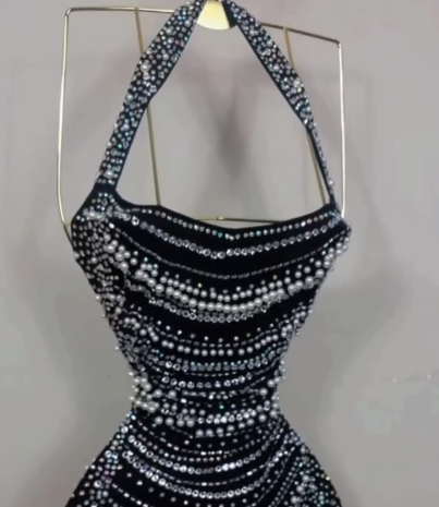 Black Bodycon Spaghetti Straps Beaded Short Birthday Dress Homecoming Dresses ED03529