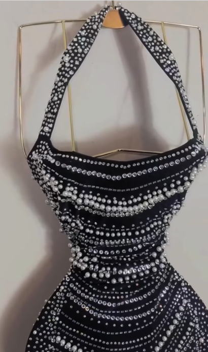 Black Bodycon Spaghetti Straps Beaded Short Birthday Dress Homecoming Dresses ED03529