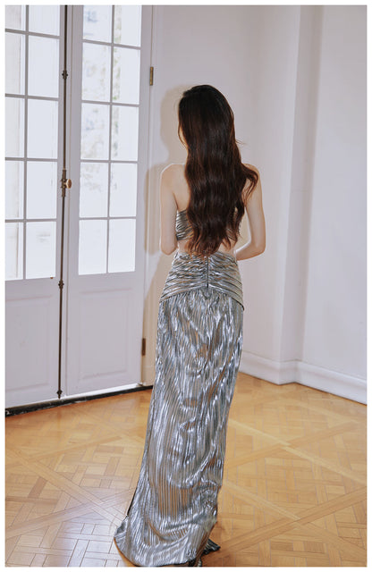 Gorgeous Orange Sheath Halter Birthday Prom Dresses Slit Long Formal Dresses ED03540