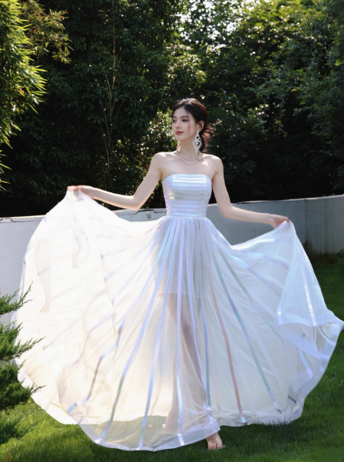 White Strapless A-Line Tulle Birthday Dress, Elegant Prom Dresses ED03542