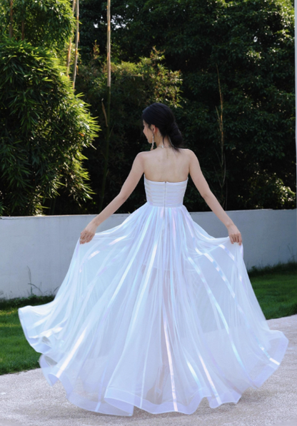 White Strapless A-Line Tulle Birthday Dress, Elegant Prom Dresses ED03542
