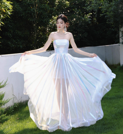 White Strapless A-Line Tulle Birthday Dress, Elegant Prom Dresses ED03542