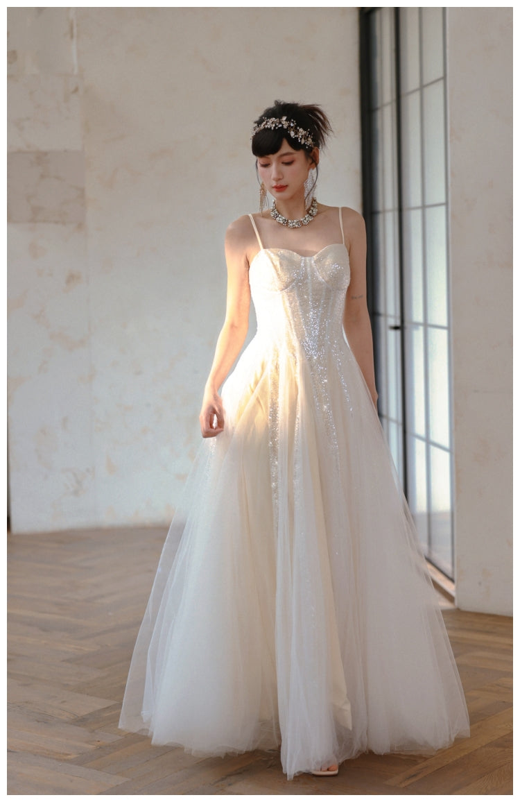 Glitter Apricot A-Line A-Line Spaghetti Strap Party Dress, Tulle Sweet Birthday Outfit ED03545