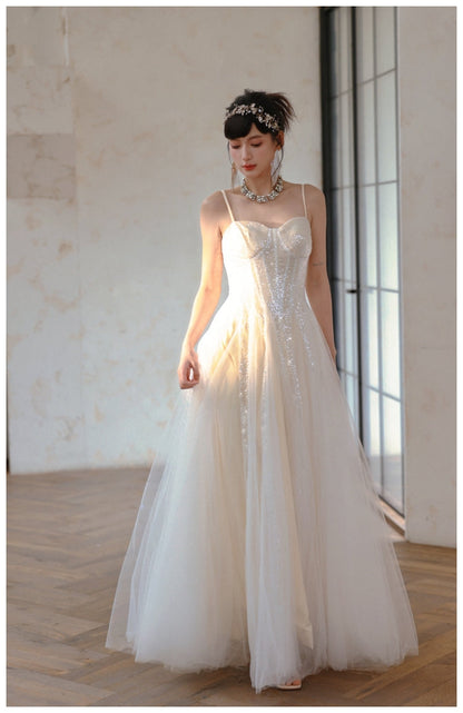 Glitter Apricot A-Line A-Line Spaghetti Strap Party Dress, Tulle Sweet Birthday Outfit ED03545