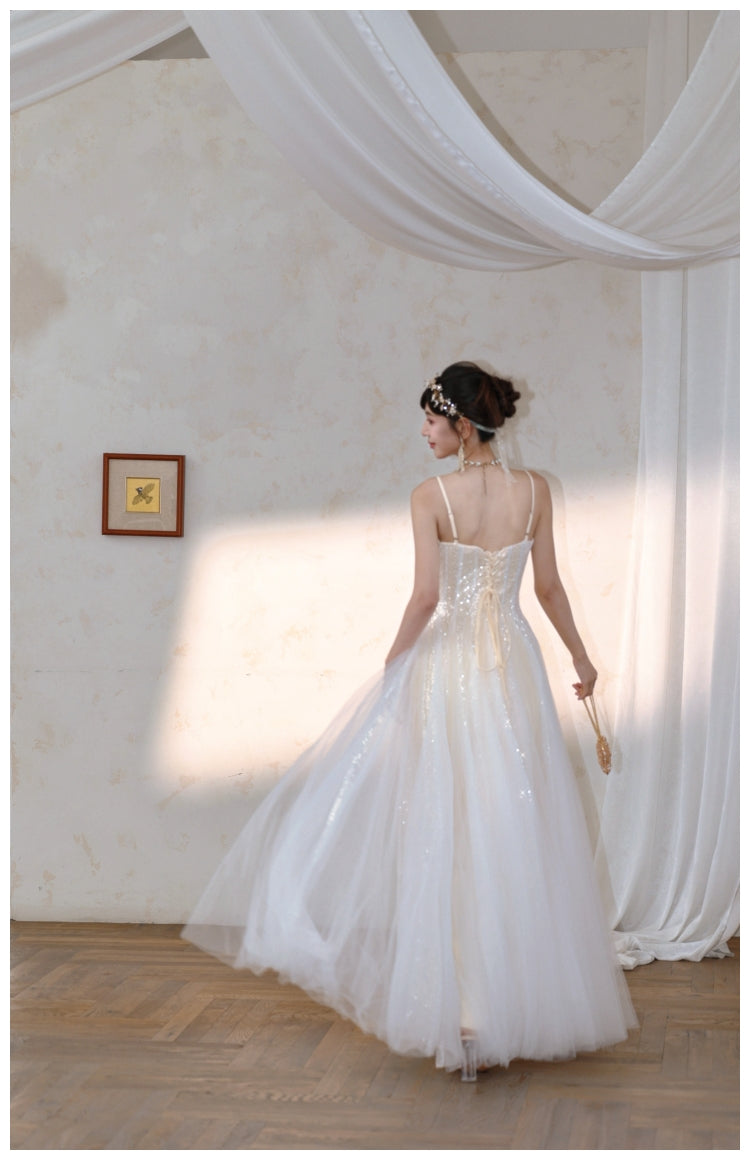 Glitter Apricot A-Line A-Line Spaghetti Strap Party Dress, Tulle Sweet Birthday Outfit ED03545