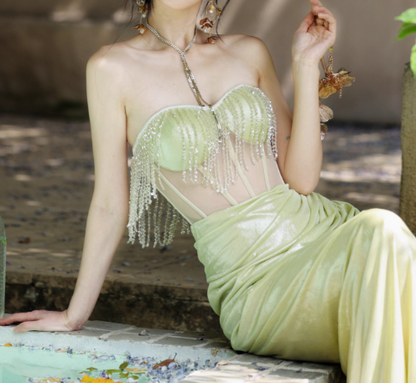 Elegant Sweetheart Sheath Satin Birthday Dresses Slits Starfruit Yellow Evening Gowns ED03547