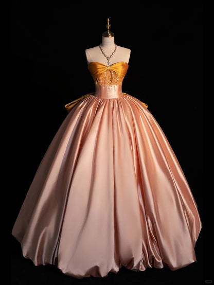 Sweet Blush Pink A-Line Strapless Long Wedding Dress Elegant Quinceanera Dresses ED03550