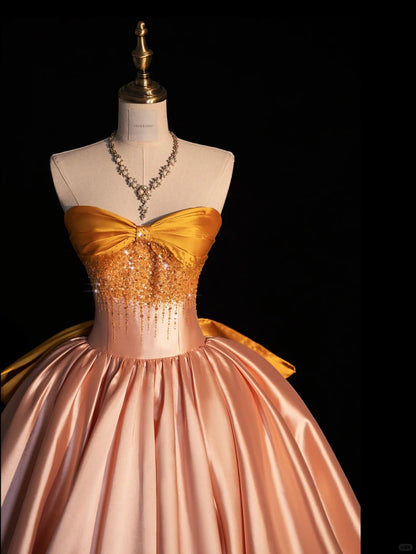 Sweet Blush Pink A-Line Strapless Long Wedding Dress Elegant Quinceanera Dresses ED03550