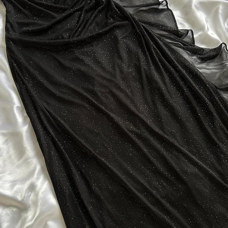 Glitter Black Sweetheart Neck Bodycon Birthday Dresses Ruffle Chiffon Formal Dresses Party Dress ED03551