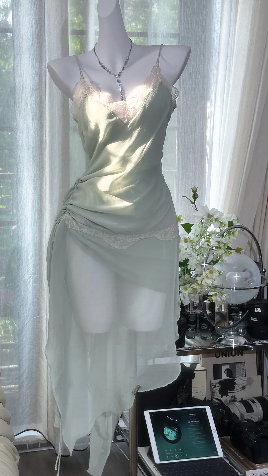 Sexy Grey Green Spaghetti Strap Women's Dress  ED03554