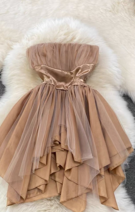 Strapless Champagne Graduation Dress Elegant A-Line Short Birthday Dress Party Dress  ED03555