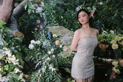 Sparkly Silver 18th Birthday Dress Beaded Strapless Bodycon Homecoming Dresses Sweet Party Dress ED03560