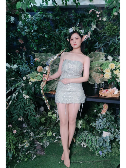 Sparkly Silver 18th Birthday Dress Beaded Strapless Bodycon Homecoming Dresses Sweet Party Dress ED03560