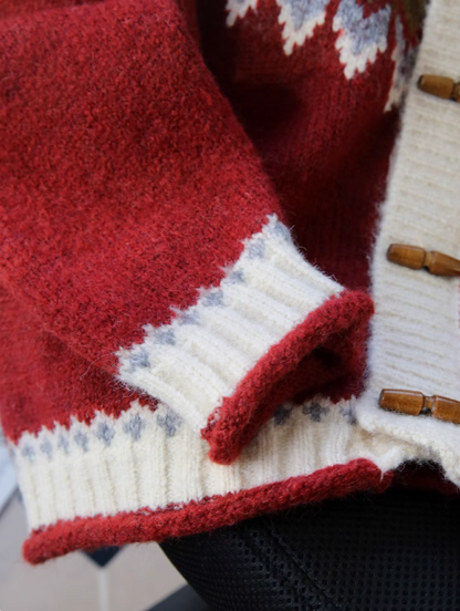 Fair Isle Vintage Jacquard Duffle Cardigan Sweater ED0357