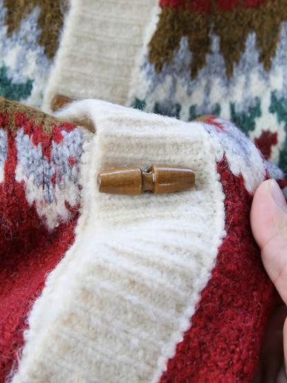 Fair Isle Vintage Jacquard Duffle Cardigan Sweater ED0357
